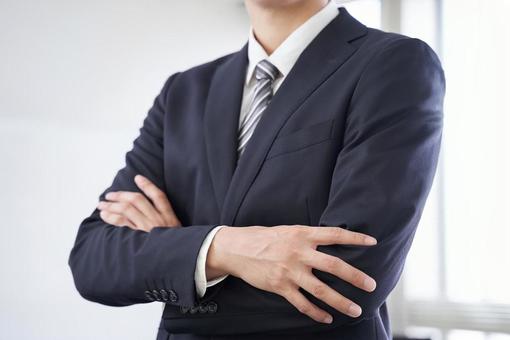 Japanese businessman with arms folded in a conference room, male, businessman, japanese, JPG