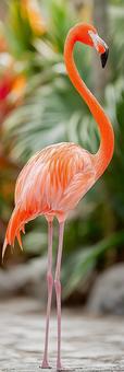 一本足で立つ美しいフラミンゴ 一本足で立つ美しいフラミンゴの写真
