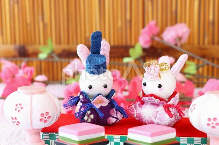 ちりめん細工のうさぎ雛 ひな祭り,ちりめん細工,かわいいの写真素材