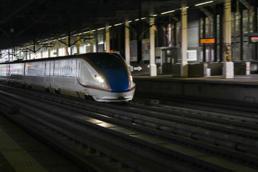 E7 series Shinkansen train passing through Jomo-Kogen Station, JPG E7 series Shinkansen train passing through Jomo-Kogen Station, JPG