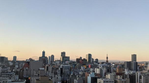 札幌市の美しい夕景 オレンジ色に染まる街 夕焼け,夜景,北海道の写真素材