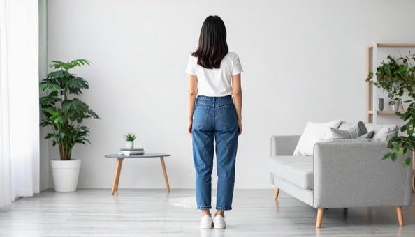 チノパンの後ろ姿の女性 チノパンの後ろ姿の女性の写真