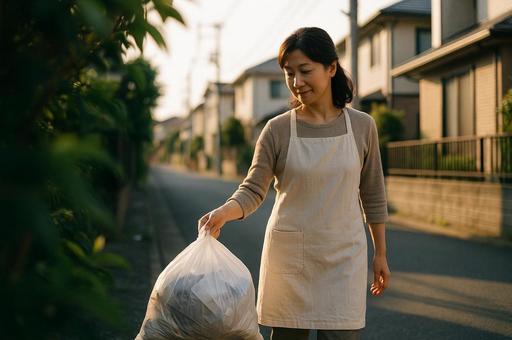 ごみ捨てをする瞬間 ごみ捨てをする瞬間の写真