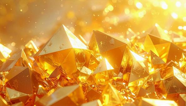 金色の多面体結晶とキラキラした背景 金色の多面体結晶とキラキラした背景 の写真