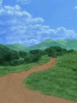 山と木々と田舎道の風景 山と木々と田舎道の風景 自然,山,青空の写真素材