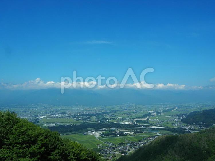 長峰山から眺める安曇野の風景 町並み,眺望,風景の写真素材