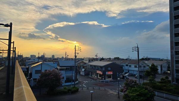 夕日 夕日 愛知県,名古屋市,中川区の写真素材