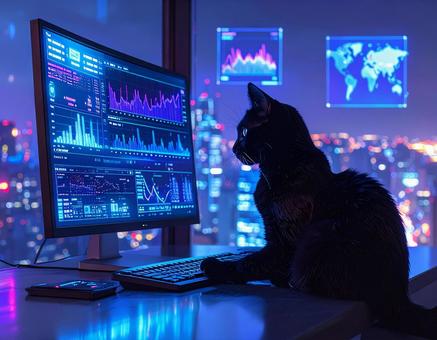 PCと猫 PCと猫の写真