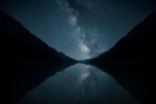 湖面に映る銀河 湖面に映る銀河の写真