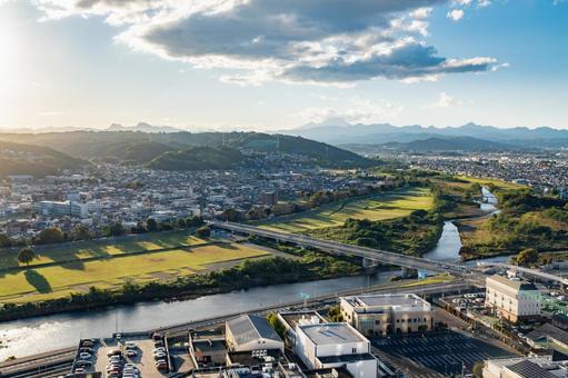 高崎市役所展望室から見る市内の光景 高崎市,市役所,展望の写真素材