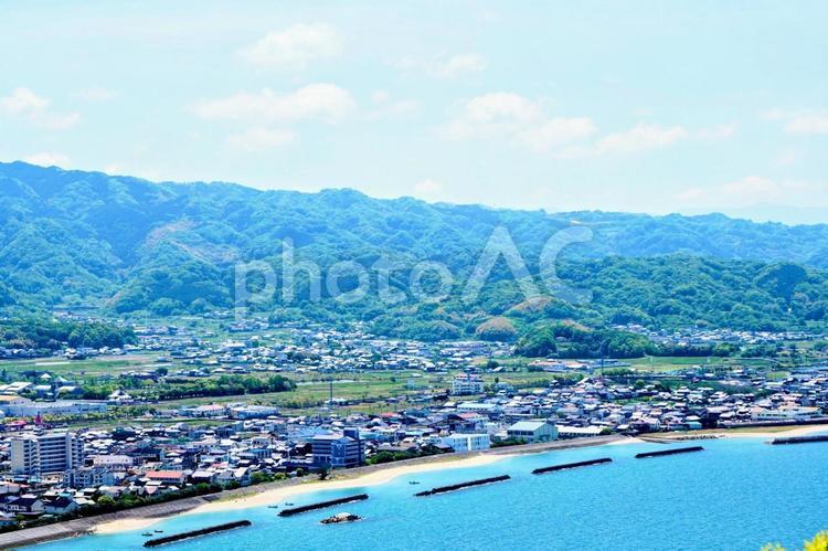 愛媛県松山市・鹿島の山頂から見る北条市街 北条鹿島,瀬戸内海,海岸の写真素材