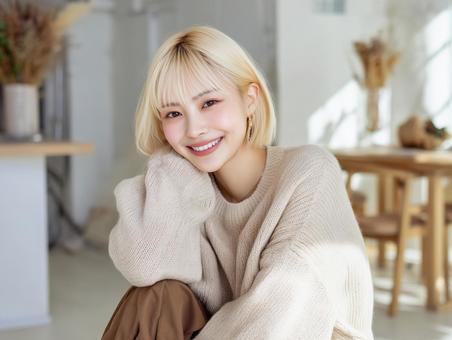 秋ファッション、金髪、アパレル店員 秋ファッション、金髪、アパレル店員の写真