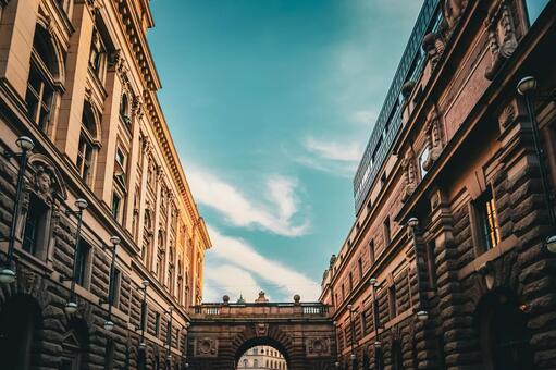 石造りアーチの街並み ストックホルム,スウェーデン,旧市街の写真素材