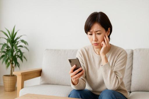 悩む中年女性 悩む中年女性の写真