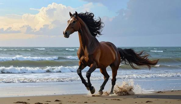 砂浜を駆ける馬 2026年の干支午年 砂浜を駆ける馬 2026年の干支午年の写真