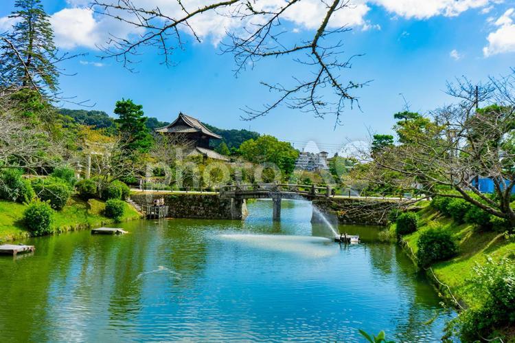 吉香花菖蒲園の風景 吉香菖蒲園,岩国,山口の写真素材