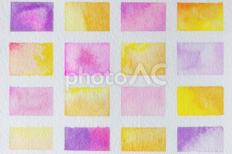 ピンク紫オレンジのタイル風手描き水彩 水彩,手描き水彩,水彩絵の具の写真素材