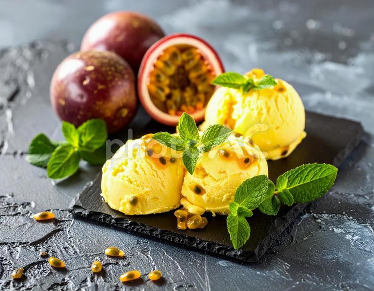 パッションフルーツのアイスクリーム パッションフルーツ,アイスクリーム,アイスの写真素材