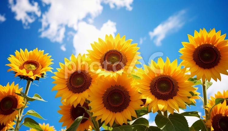 ひまわりと青空　夏空 鮮やか,晴れ,フラワーの写真素材