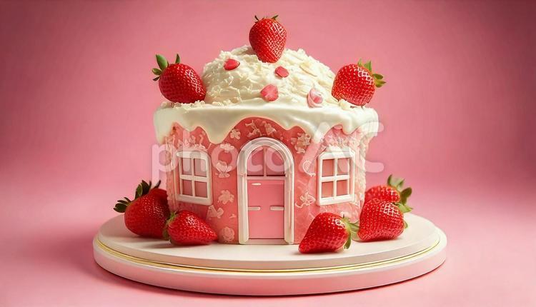イチゴのショートケーキの家 ショートケーキ,イチゴ,ケーキの写真素材