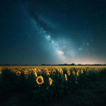静寂な夜に咲く、星を仰ぐひまわり 静寂な夜に咲く、星を仰ぐひまわりの写真