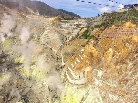箱根ロープウェイゴンドラから見た大涌谷 箱根ロープウェイ,大涌谷,大涌谷駅の写真素材