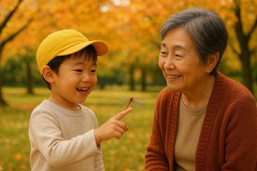 おばあちゃんと孫 おばあちゃんと孫の写真