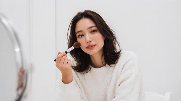 メイクをする美しい日本人女性 メイクをする美しい日本人女性の写真