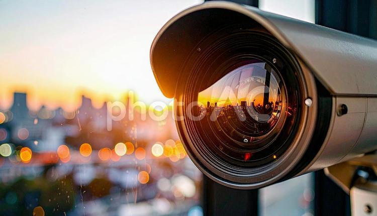 監視イメージ　街を映す防犯カメラのレンズ 監視,防犯カメラ,セキュリティーの写真素材