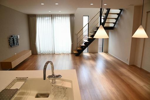 キッチン・リビング・階段 キッチン,リビング,リビングダイニングキッチンの写真素材