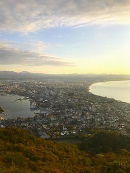 晩秋の函館山からの風景 函館山,函館市,空の写真素材