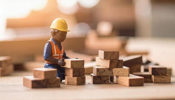 建設現場で働く建設作業員のフィギュア人形の写真