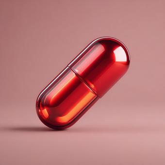 未来の医療を象徴する光る赤い錠剤 未来の医療を象徴する光る赤い錠剤の写真