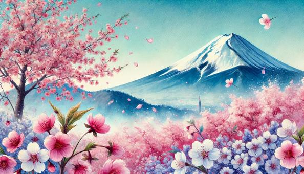 Spring scenery of Mount Fuji with cherry blossoms in bloom, fuji mountain, cherry blossoms, spring, JPG