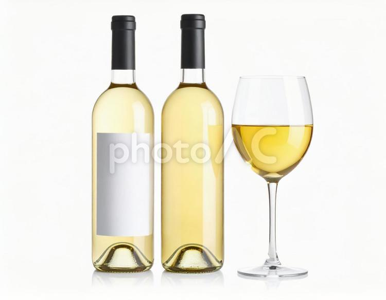 白ワインのボトルとグラスセット 白ワイン,ワイン,ボトルの写真素材