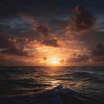 海に沈む美しい夕日の絶景 海に沈む美しい夕日の絶景の写真