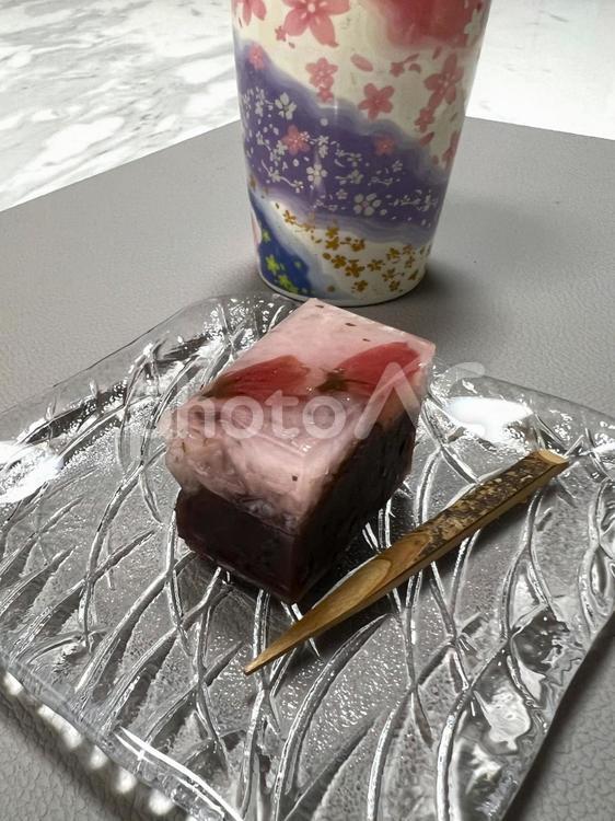 さくらティータイム 和菓子,桜,ようかんの写真素材