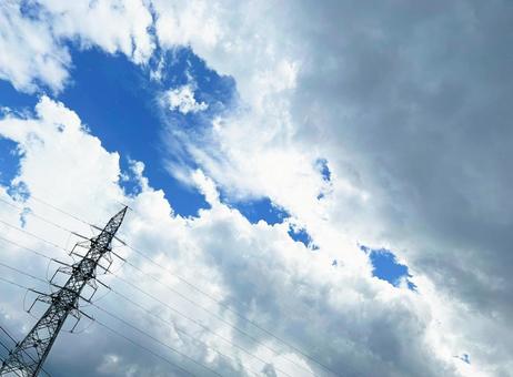 夏の青空と白い雲 雲,空,風景の写真素材