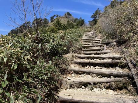 石鎚山 木でできた階段 石鎚山 木でできた階段の写真
