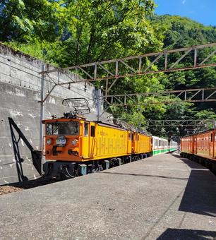黒部渓谷鉄道トロッコ列車 黒部渓谷鉄道トロッコ列車 黒部,黒部渓谷,鉄道の写真素材