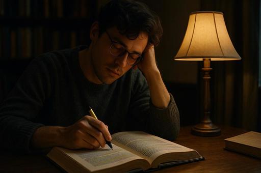 夜の勉強に集中する人物 夜の勉強に集中する人物の写真