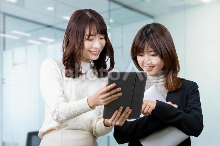 タブレットを使う2人のビジネスウーマン 女性,ビジネス,ビジネスウーマンの写真素材