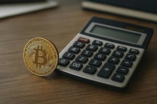電卓とビットコイン 電卓とビットコインの写真