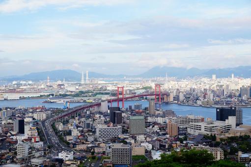北九州 若戸大橋の風景 北九州 若戸大橋の風景 工業地帯,若戸大橋,工場の写真素材