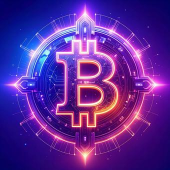デジタルなメダル型のビットコイン デジタルなメダル型のビットコインの写真