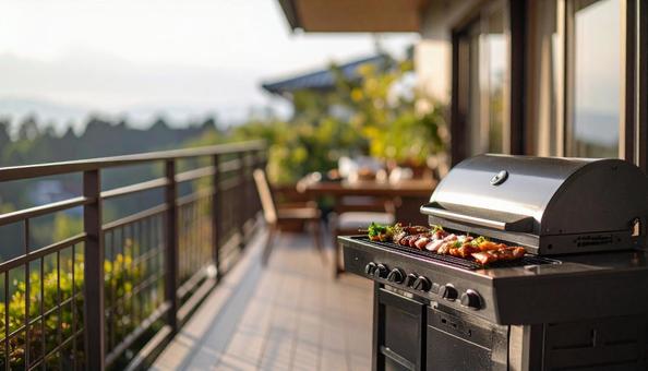 バーベキューができる広さのバルコニーの写真