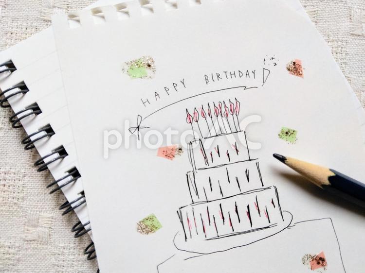 誕生日/ケーキ/イラスト/かわいい 誕生日,ケーキ,文字の写真素材