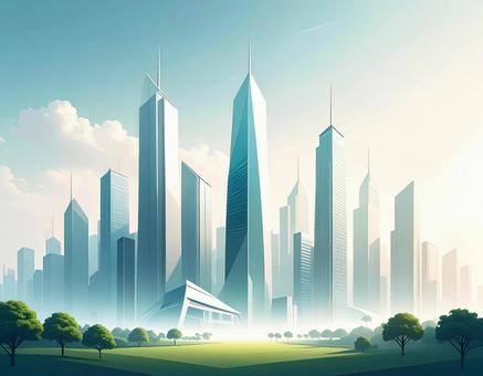 幾何学的建築が並ぶミニマル未来型都市風景 幾何学的建築が並ぶミニマル未来型都市風景の写真