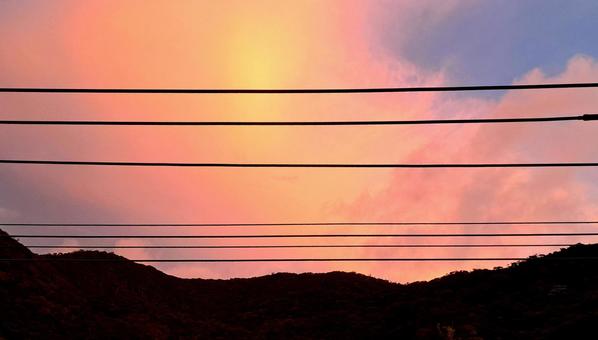 Sunset sky, electric wires, JPG
