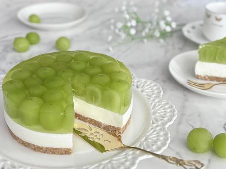 シャインマスカットのレアチーズケーキ レアチーズケーキ,シャインマスカットケーキ,シャインマスカットの写真素材